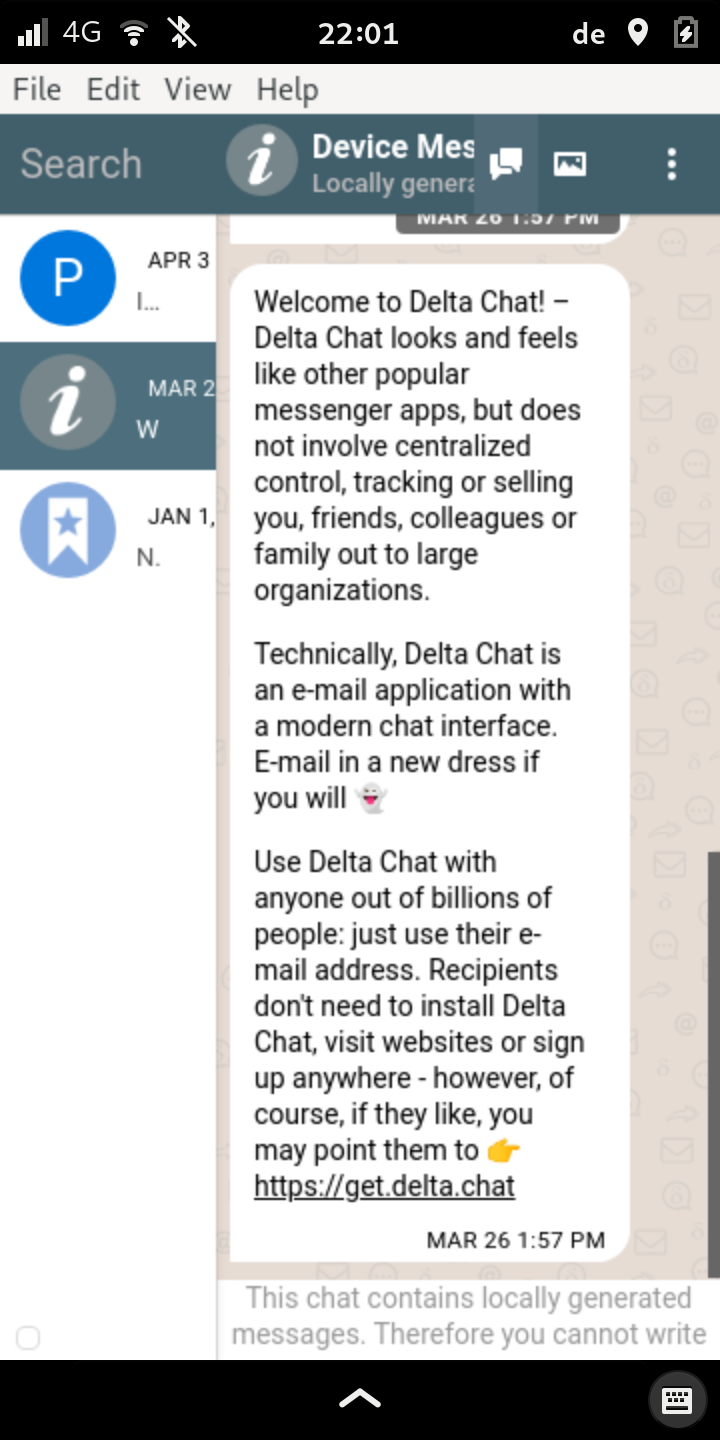 Screenshot of Delta Chat Desktop