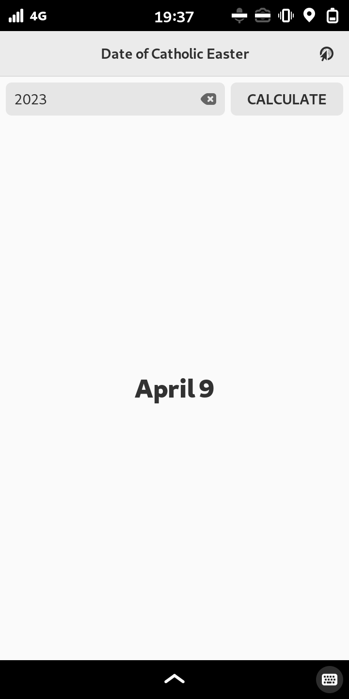 Screenshot of Date of Catholic Easter