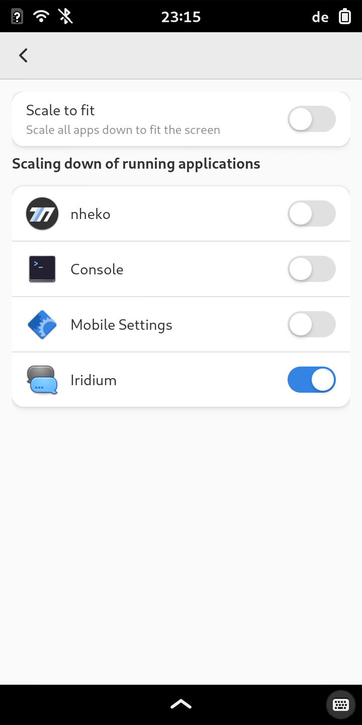 Screenshot of Phosh Mobile Settings